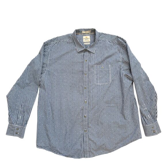 EUC Mens Tommy Bahama Island Modern Fit Navy Check 100% Cotton L/S Shirt | XL - Picture 1 of 6